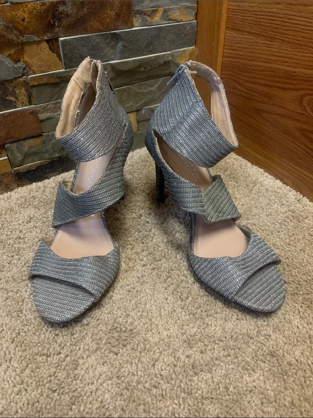 Christian Siriano Silver Sparkle Wrap Strappy Stiletto Sandals